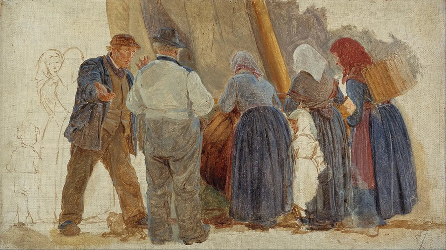 Poranna w Hornbæk. Mężczyźni i kobiety negocjujący - Peder Severin Krøyer