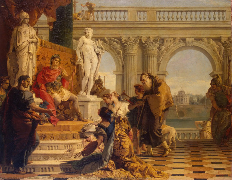  Mecenas prezentujący sztuki wyzwolone cesarzowi Augustowi - Giovanni Battista Tiepolo