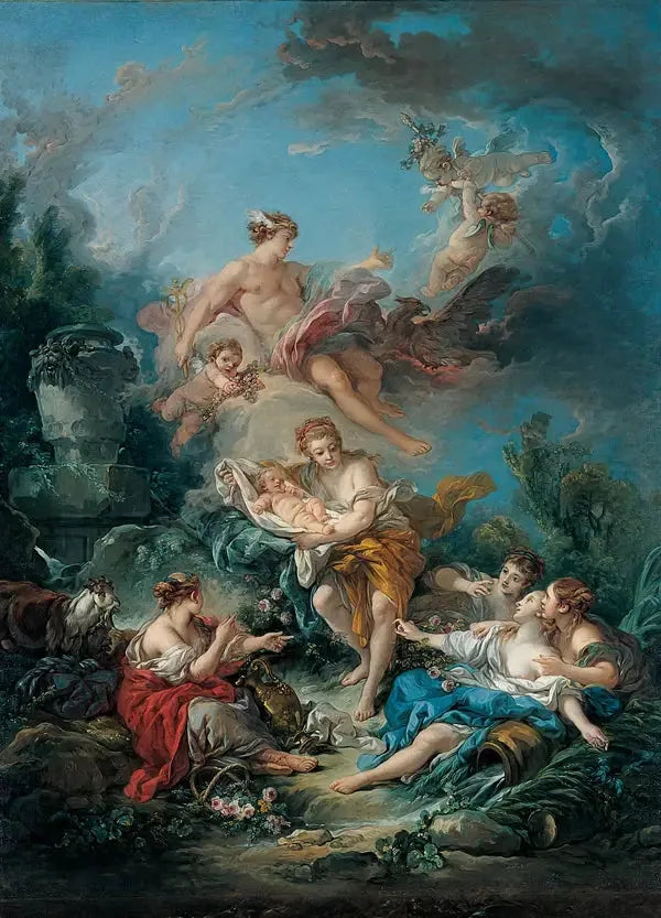 Zaufany Merkury oddaje dziecko Bachusa nimfom z Nysy - François Boucher