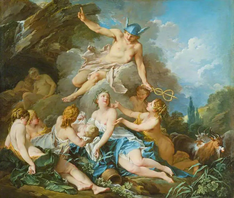 Zaufany Merkury przedstawia dziecko Bachusa z nimfami - François Boucher