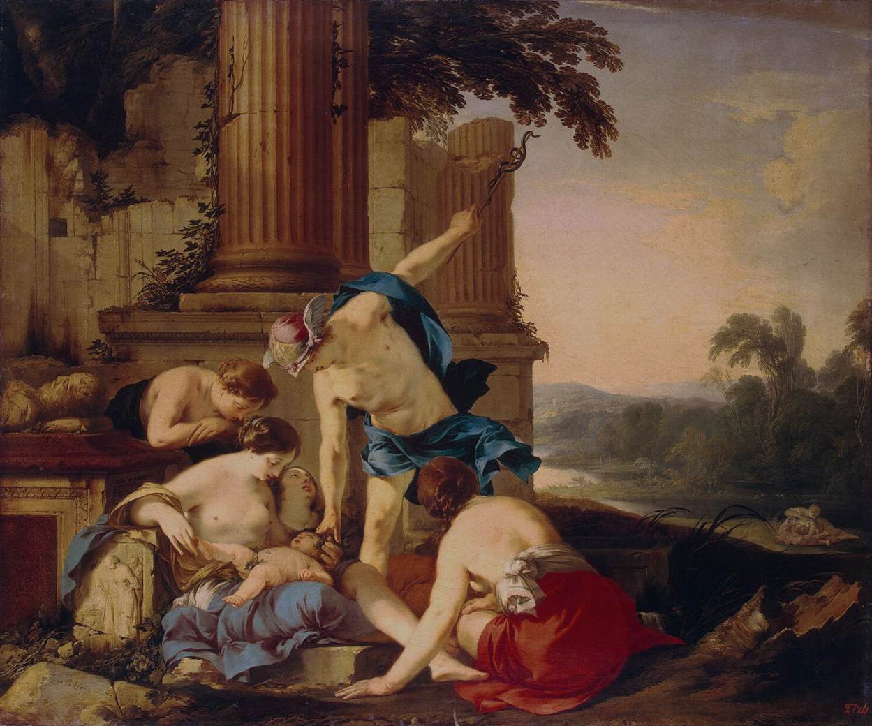 Mercure emmène Bacchus pour qu'il soit élevé par des nymphes - Laurent de La Hyre