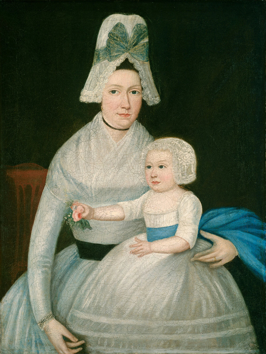 Mère et enfant en blanc - American 18th Century