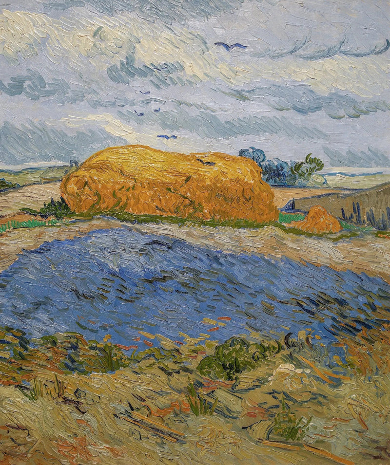Stogi siana pod deszczowym niebem - Vincent van Gogh