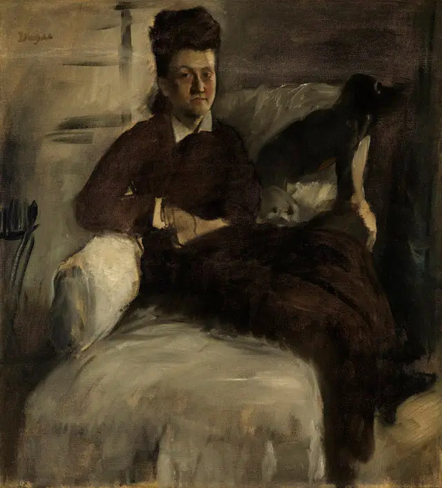 Pani Jeantaud na swoim leżaku z dwoma psami - Edgar Degas