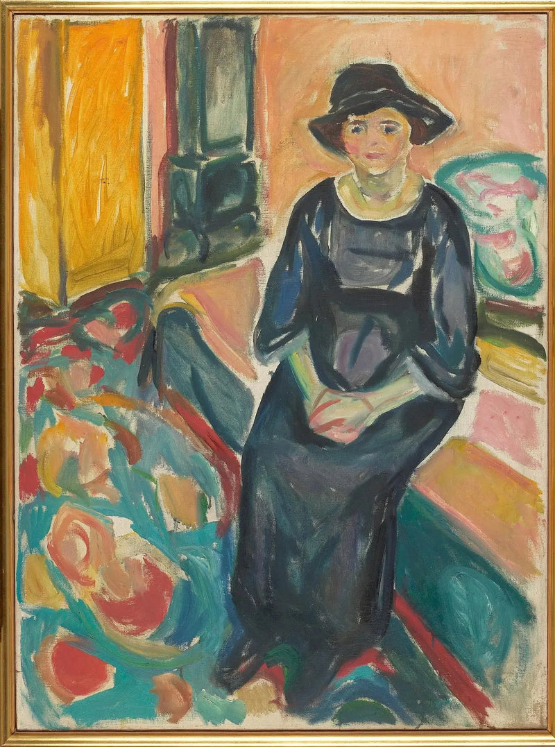 Model w kapeluszu, siedzący na kanapie - Edvard Munch