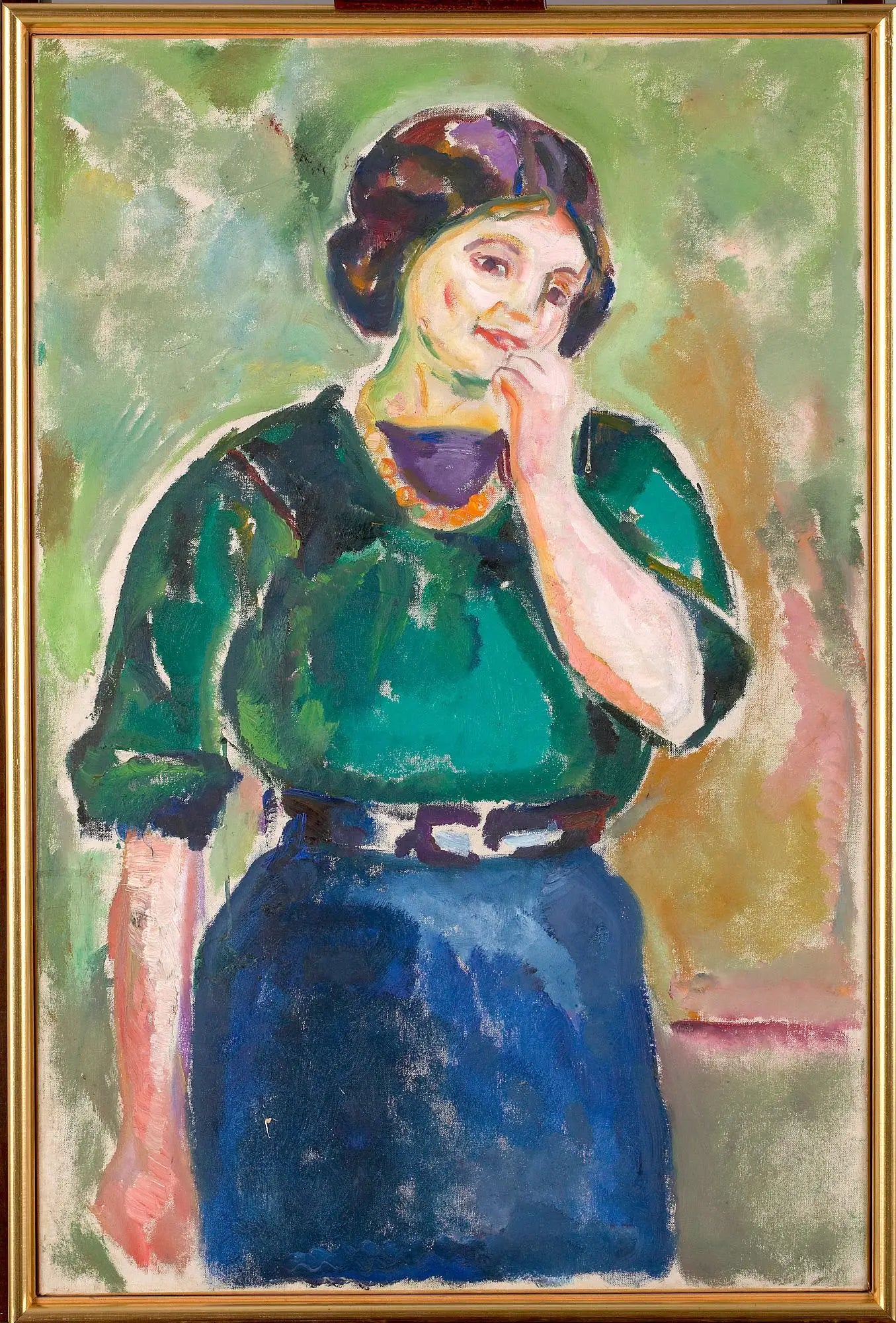 Reproduction du tableau « Modèle en vert et bleu - Edvard Munch » par Alpha Reproduction en peinture à l’huile