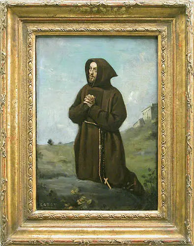 Brązowy mnich modlący się, klęczący - Jean-Baptiste Camille Corot