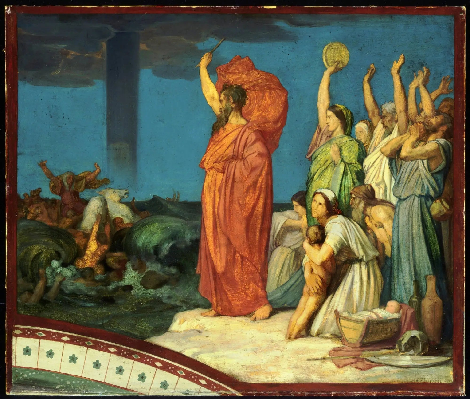 Moïse ordonnant aux eaux de se refermer sur l'armée égyptienne - Hippolyte Flandrin image 1 reproduction artisanale de tableau