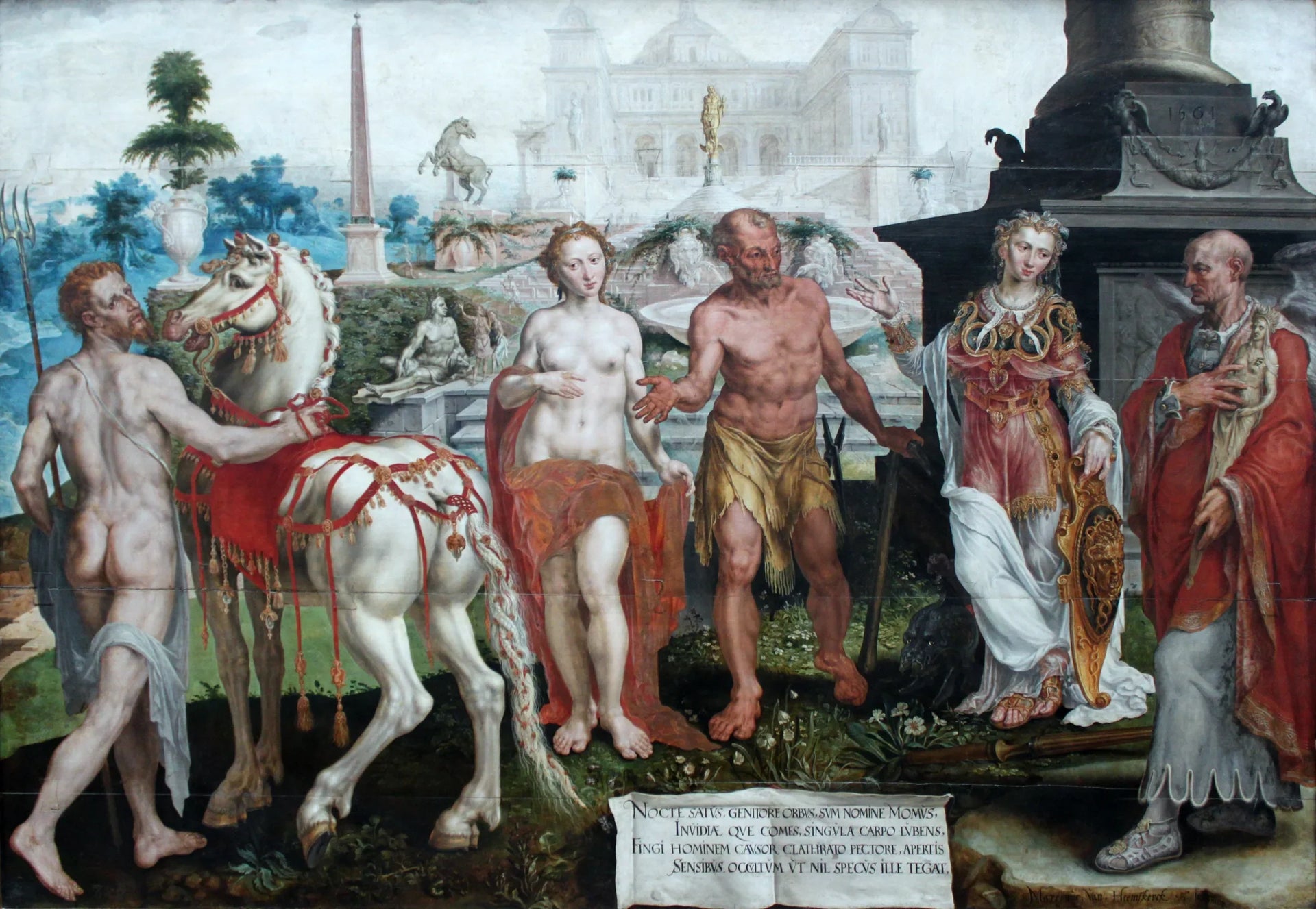 Momos reproche aux dieux leurs œuvres. - Maarten van Heemskerck image 1 reproduction de peinture à l’huile