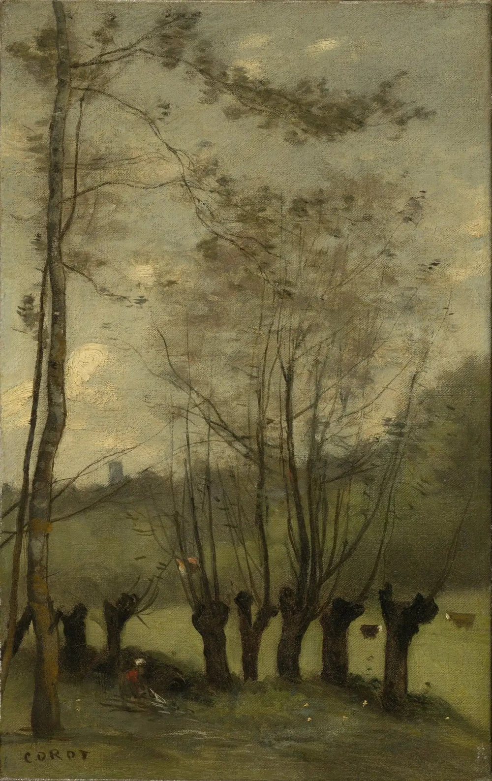 Montlhéry. Prairie avec des saules - Jean-Baptiste Camille Corot image 1 copie peinte à la main à l’huile