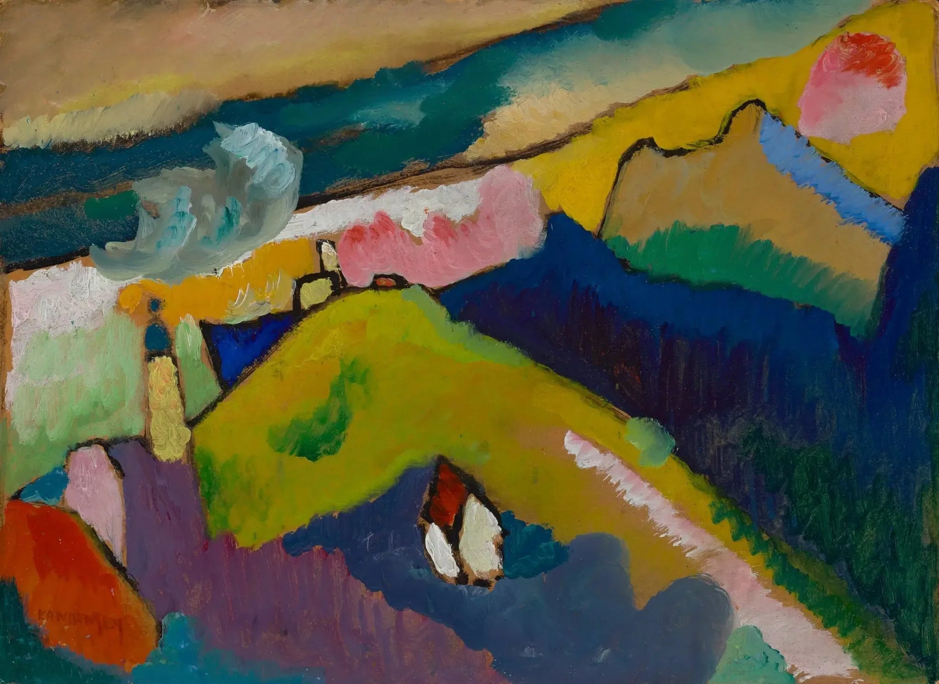 Murnau - Paysage de montagne avec église - Vassily Kandinsky image 1 reproduction de peinture à l’huile