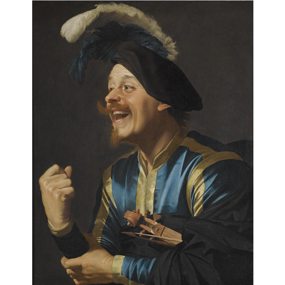 Musicien rieur avec un violon sous le bras - Gerrit van Honthorst - Alpha Reproduction