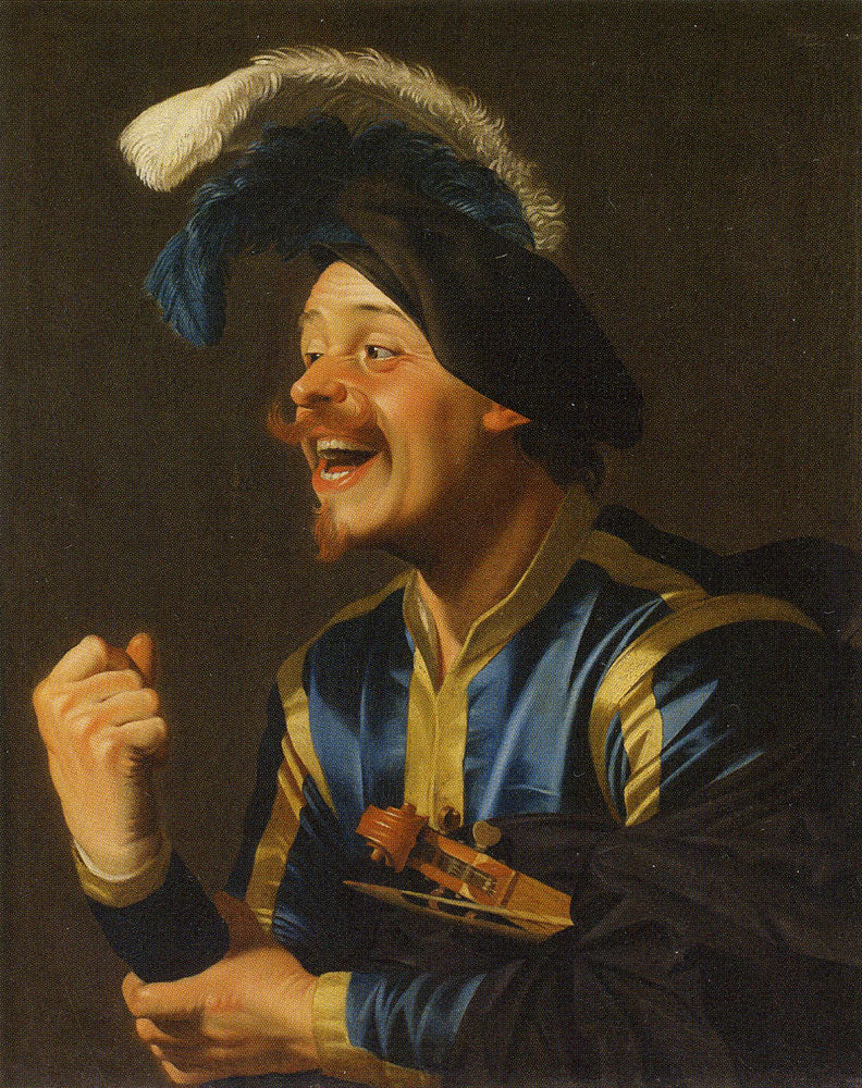 Uśmiechnięty muzyk z skrzypcami pod pachą - Gerrit van Honthorst