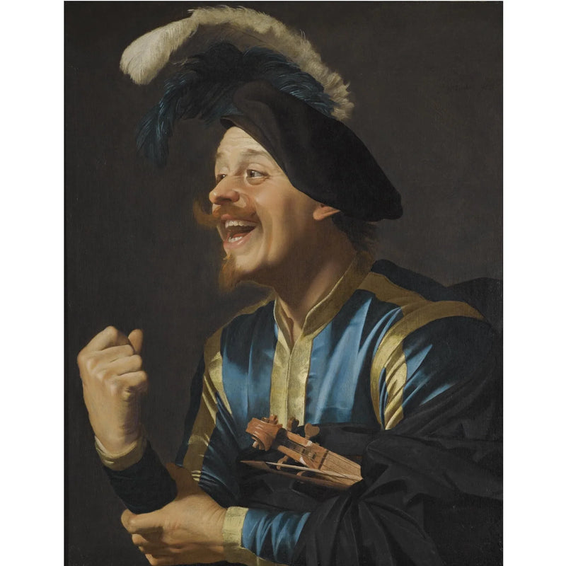 Śmiejący się muzyk z skrzypcami pod pachą - Gerrit van Honthorst
