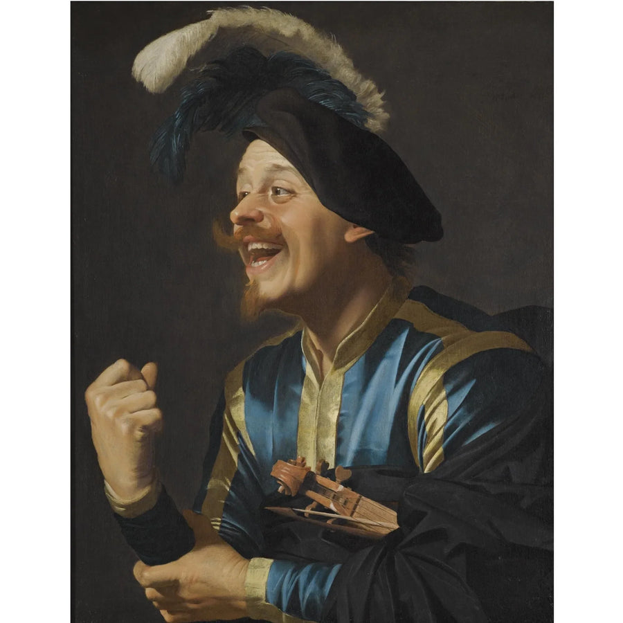 Śmiejący się muzyk z skrzypcami pod pachą - Gerrit van Honthorst