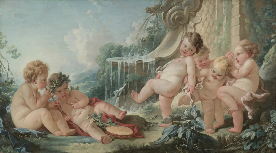 Muzyka, taniec i amorki w spisku - François Boucher