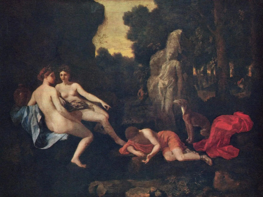Narcissus z dwoma nimfami i Echem - Nicolas Poussin