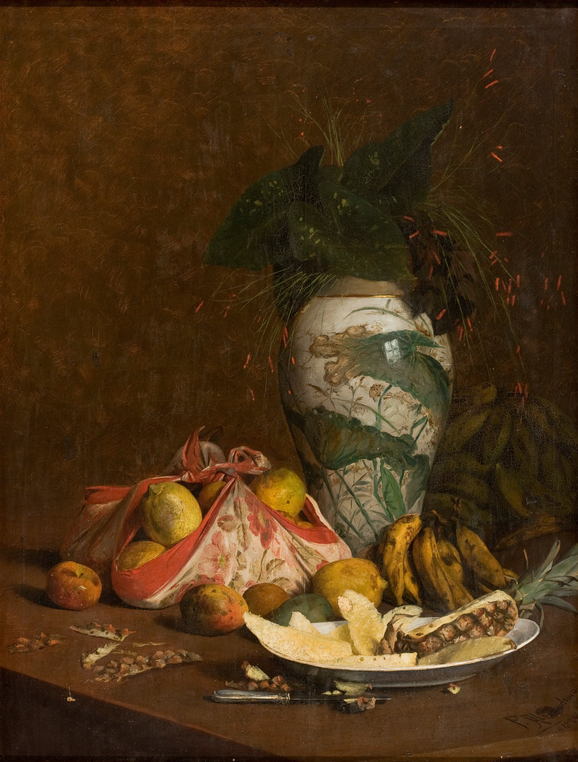 Nature morte au vase et aux fruits image 1 reproduction peinte à la main