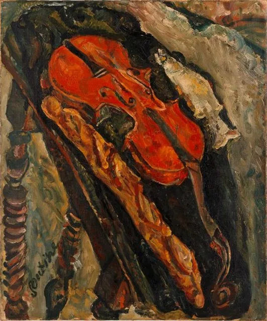 Martwa natura z skrzypcami, chlebem i rybą - Chaim Soutine
