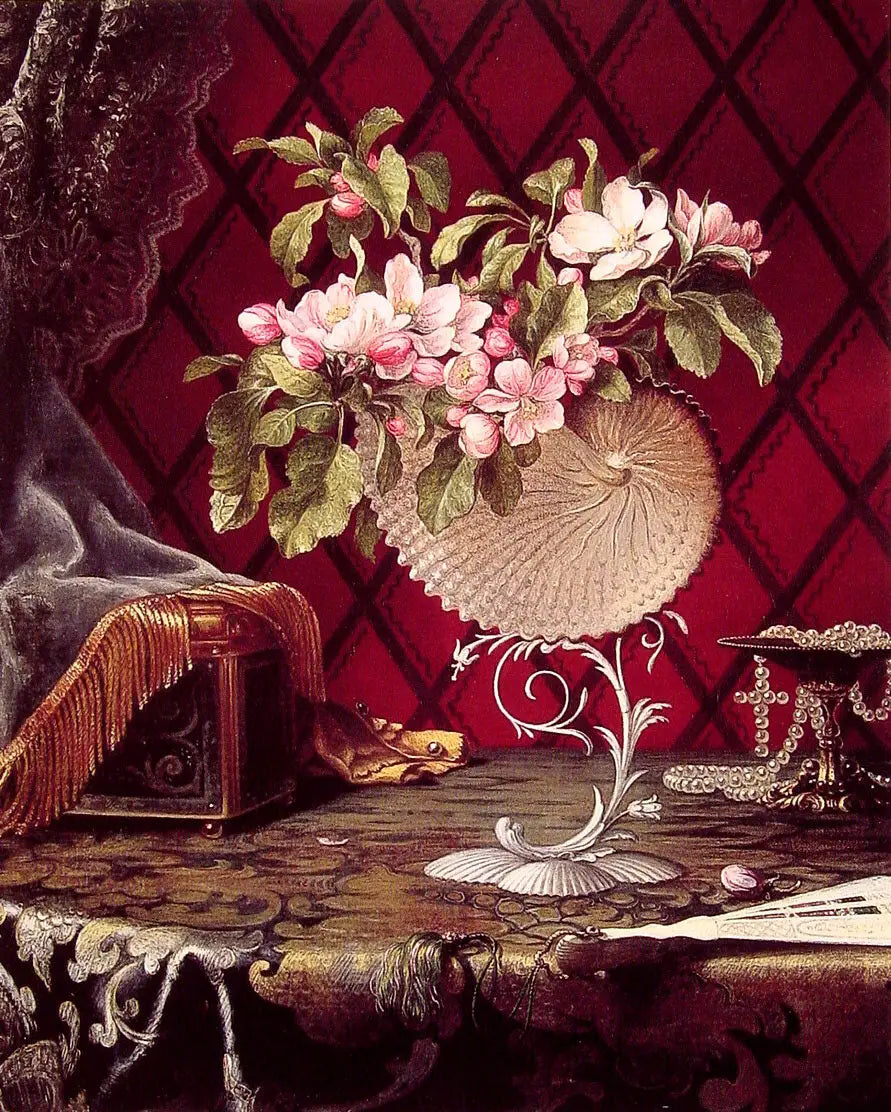 Nature morte aux fleurs de pommier dans une coquille de nautile - Martin Johnson Heade - Alpha Reproduction