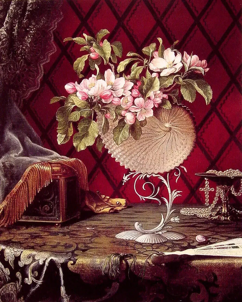 Martwa natura z kwiatami jabłoni w muszli nautilusa - Martin Johnson Heade