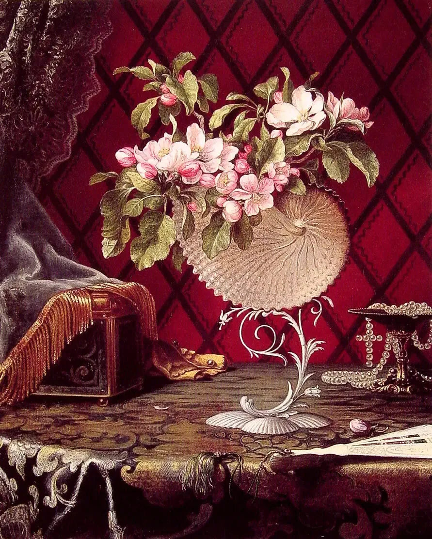 Martwa natura z kwiatami jabłoni w muszli nautilusa - Martin Johnson Heade