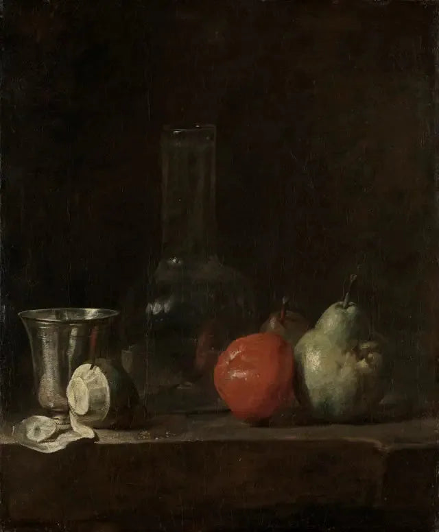 Martwa natura z owocami i wazonem ze szkła - Jean Simeón Chardin