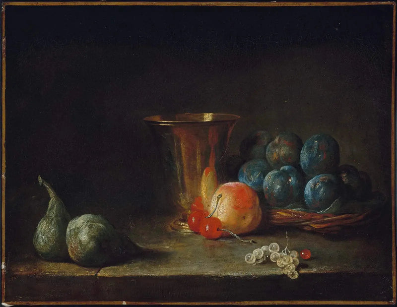 Martwa natura z karafką, kieliszkiem ze srebra i owocami - Jean Simeón Chardin