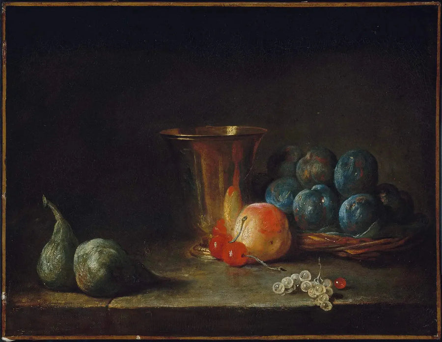 Martwa natura z karafką, kieliszkiem ze srebra i owocami - Jean Simeón Chardin