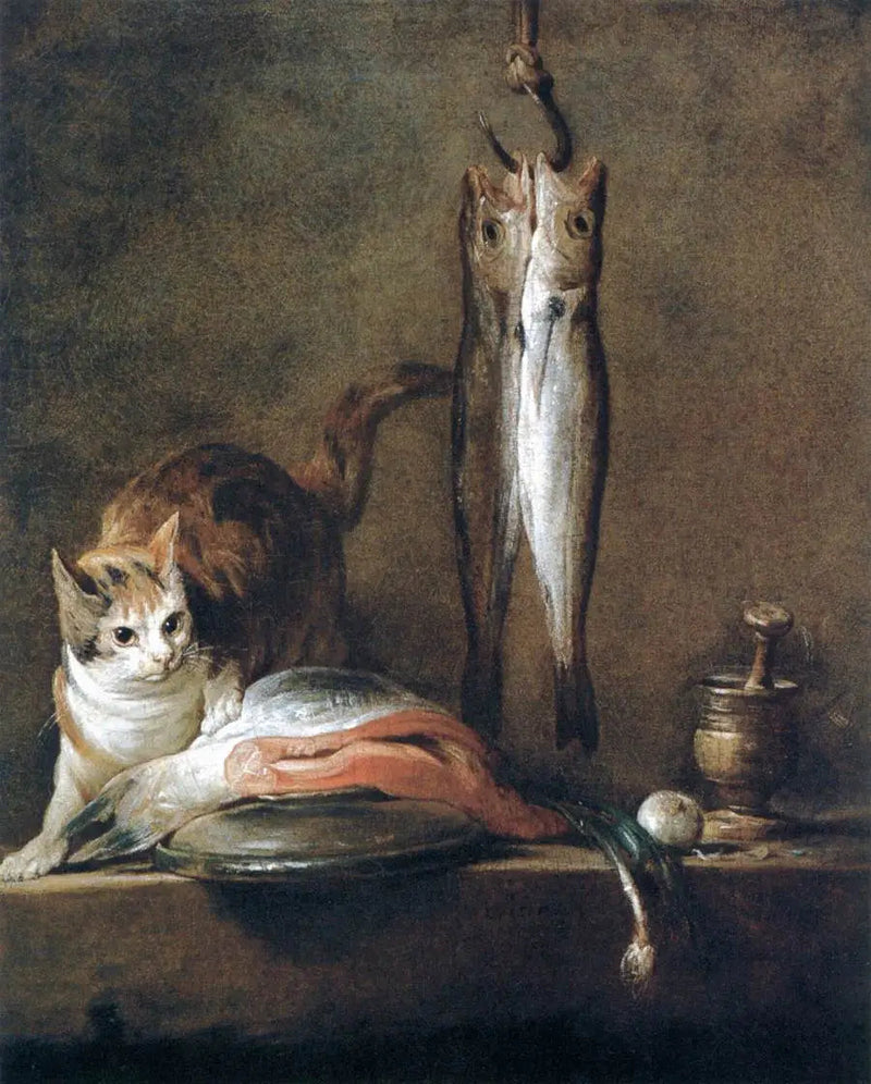 Martwa natura z kotem i rybą - Jean Simeón Chardin