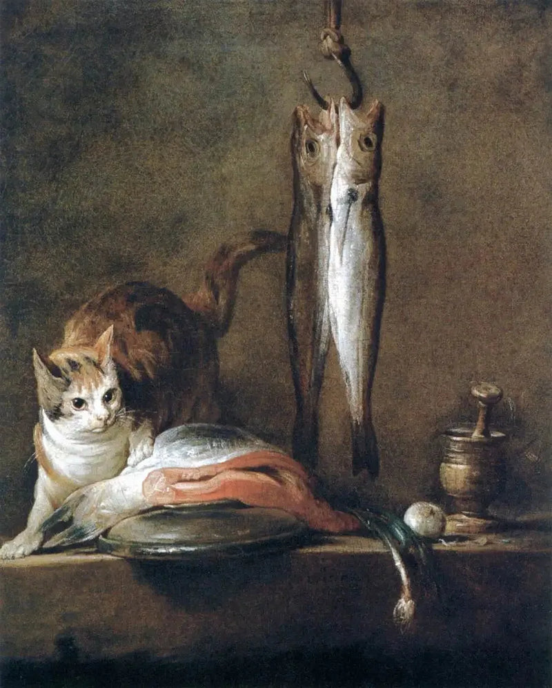 Martwa natura z kotem i rybą - Jean Simeón Chardin