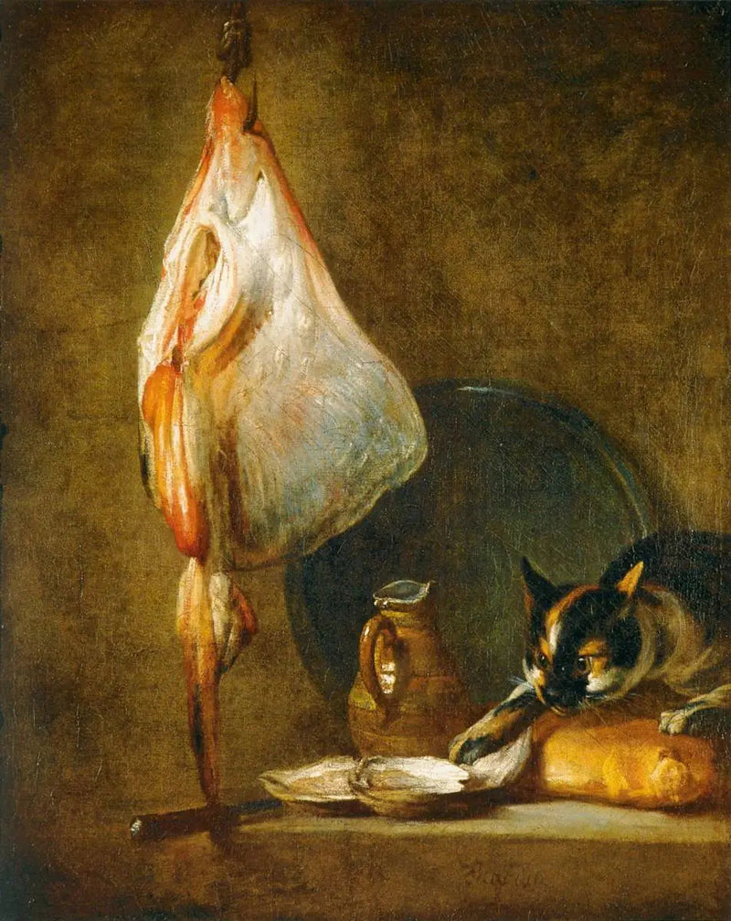 Martwa natura z kotem i płaszczką - Jean Simeón Chardin