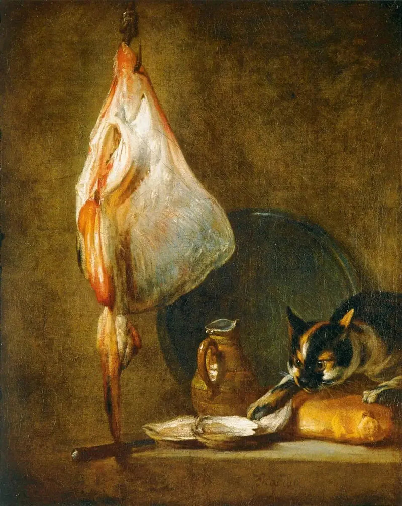 Martwa natura z kotem i płaszczką - Jean Simeón Chardin