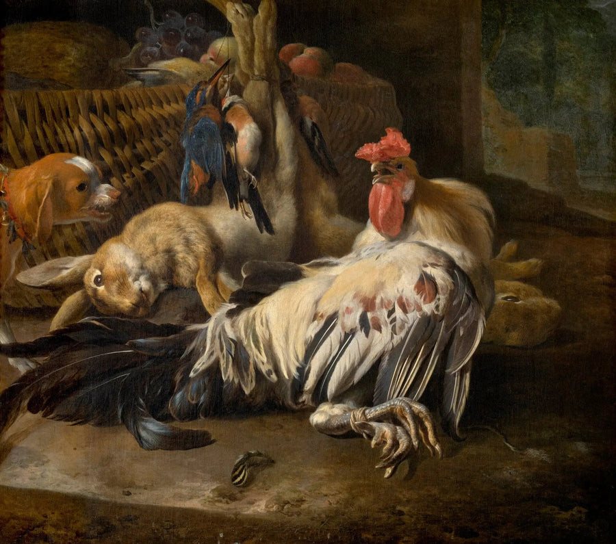 Martwa natura z kogutem - Melchior de Hondecoeter