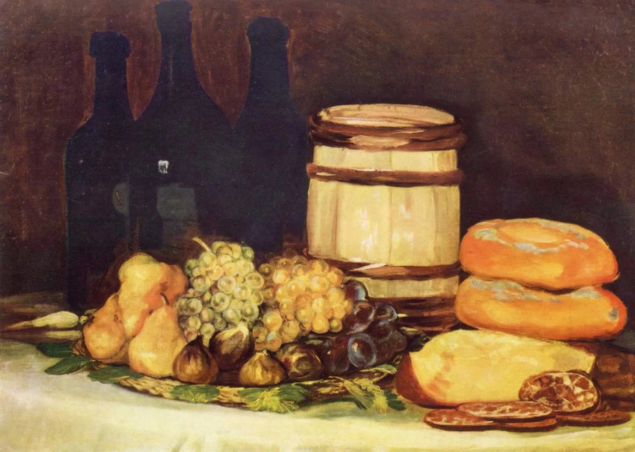 Martwa natura z owocami, butelkami, chlebem - Francisco de Goya