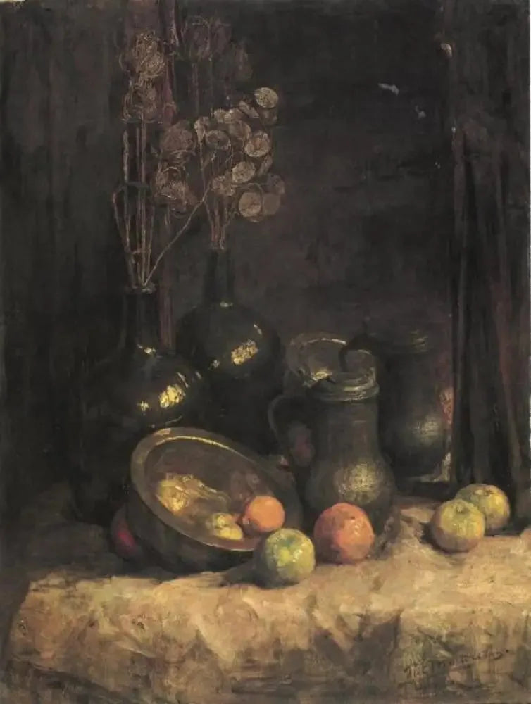 Martwa natura z lustrem, naczyniami, uczciwością i owocami - Piet Mondrian