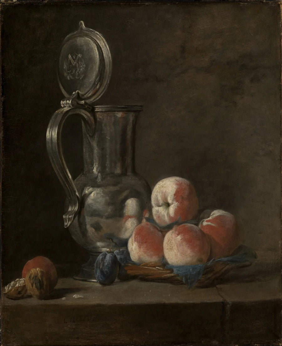 Martwa natura z dzbankiem z blachy i brzoskwiniami - Jean Simeón Chardin