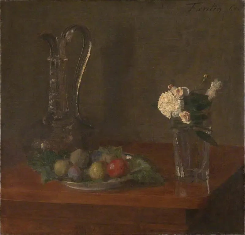Martwa natura z dzbankiem ze szkła, owocami i kwiatami - Henri Fantin-Latour