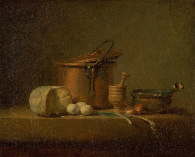 Martwa natura z garnkiem miedzianym, serem i jajkami - Jean Simeón Chardin
