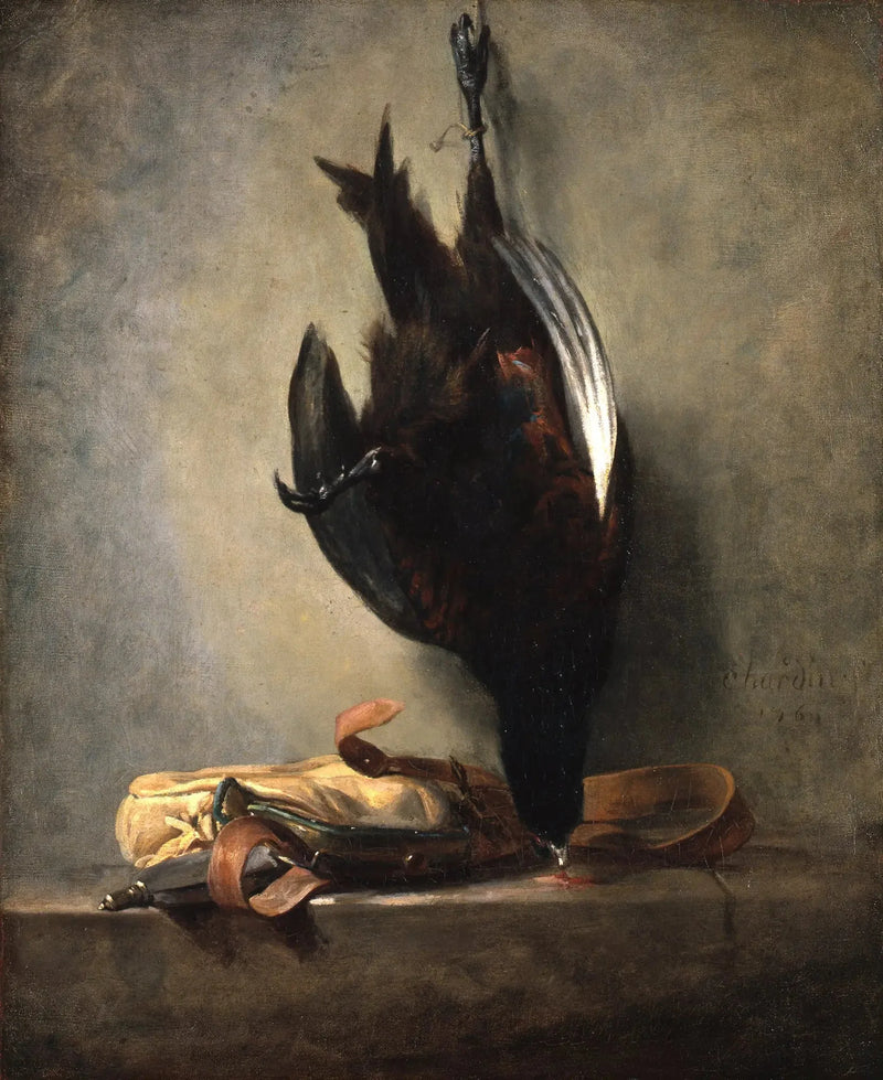 Martwa natura z martwym bażantem i torbą myśliwską - Jean Simeón Chardin