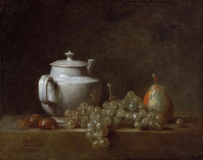 Martwa natura z imbrykiem, winogronami, kasztanami i gruszką - Jean Simeón Chardin