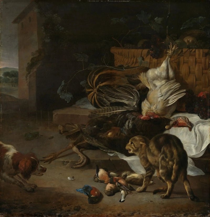 Martwa natura z drobiem i owocami - Melchior de Hondecoeter