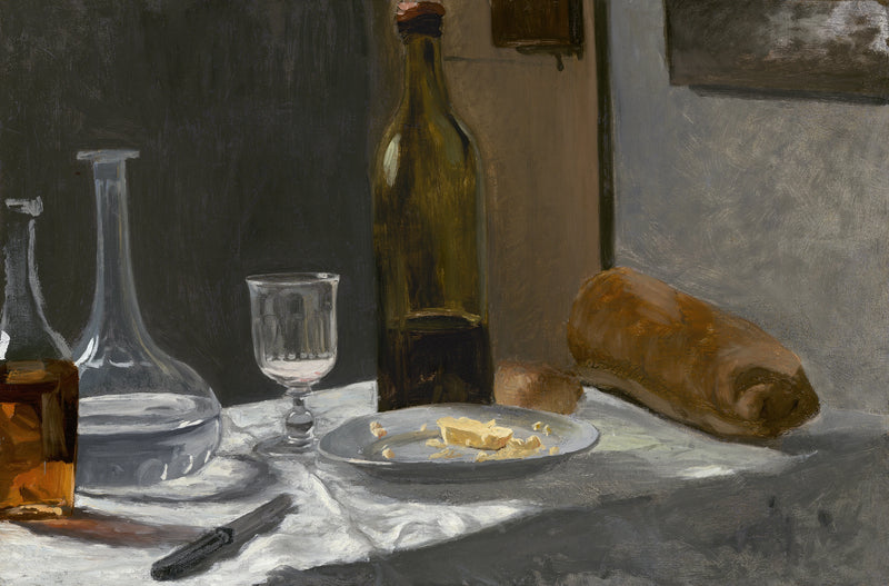Martwa natura z butelką, karafką, chlebem i winem W13 - Claude Monet