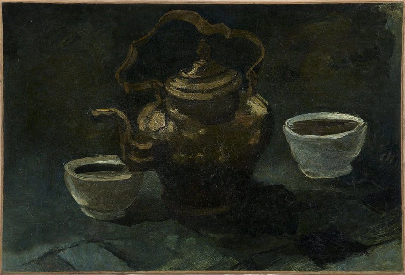 Martwa natura, miedziany dzbanek do kawy i dwie białe miski - Vincent van Gogh