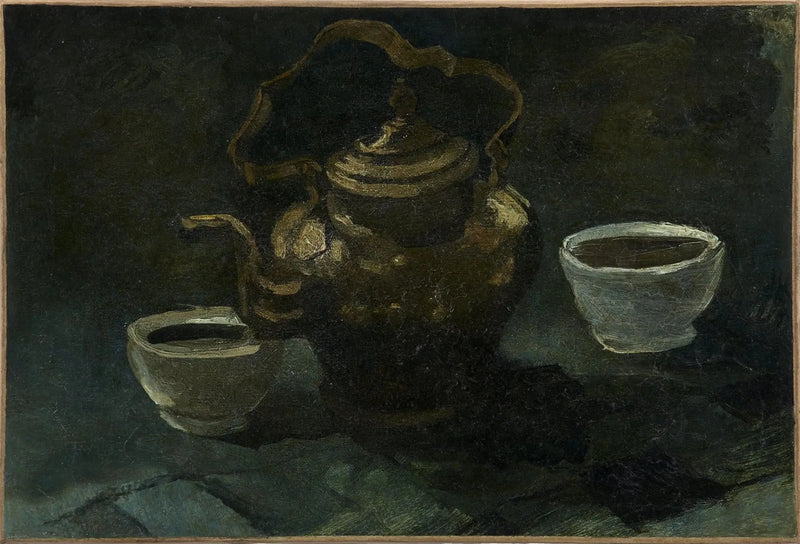 Martwa natura, miedziany dzbanek do kawy i dwie białe miski - Vincent van Gogh