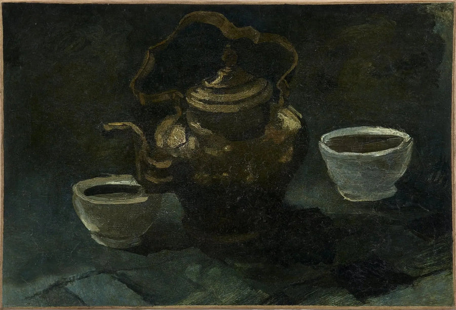 Martwa natura, miedziany dzbanek do kawy i dwie białe miski - Vincent van Gogh