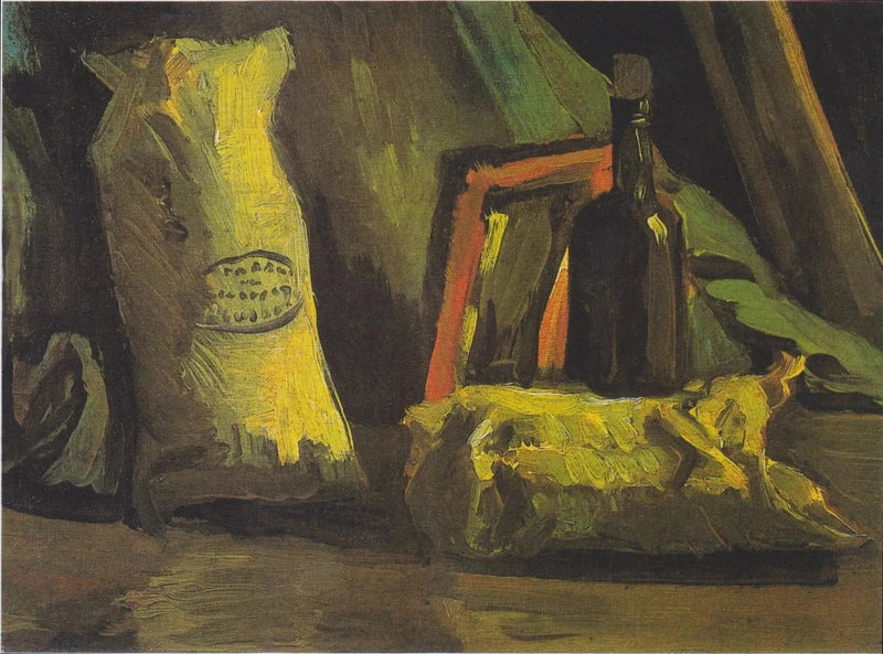 Martwa natura z dwoma torbami i butelką - Vincent van Gogh