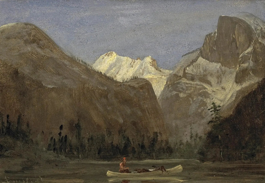 Nawigacja przez Dolinę Yosemite z widokiem na Half Dome w oddali - Albert Bierstadt