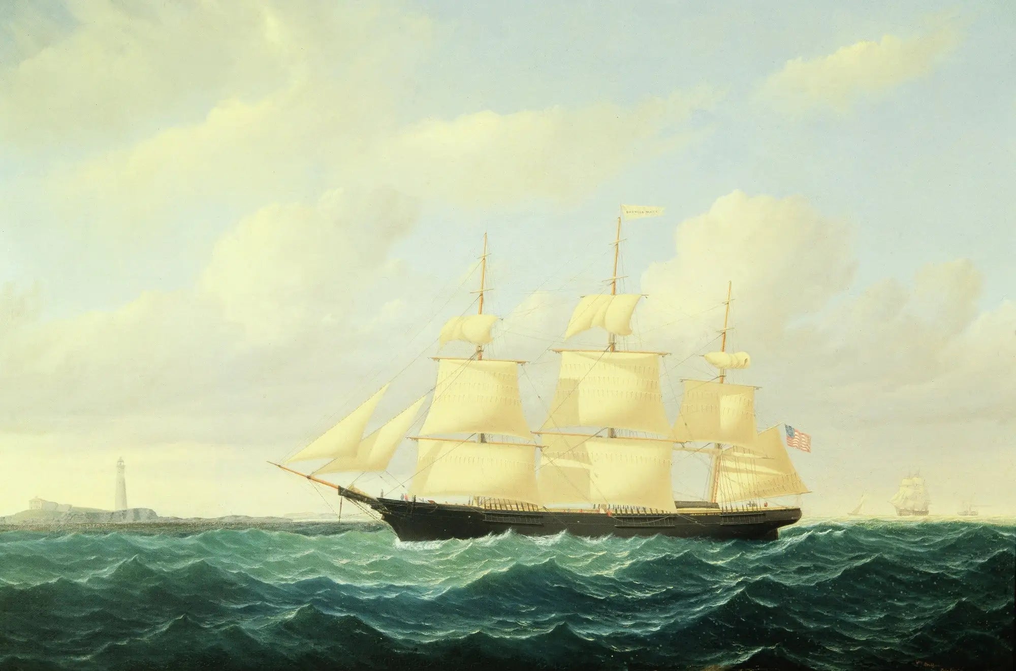 Navire clipper à vagues au large du phare de Boston - William Bradford image 1 copie de tableau peinte à la main