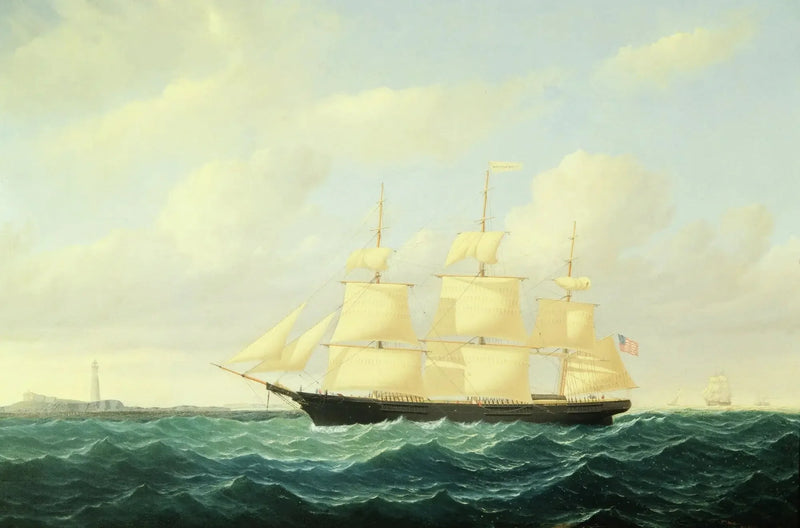 Statek clipper na falach u latarni morskiej w Bostonie - William Bradford